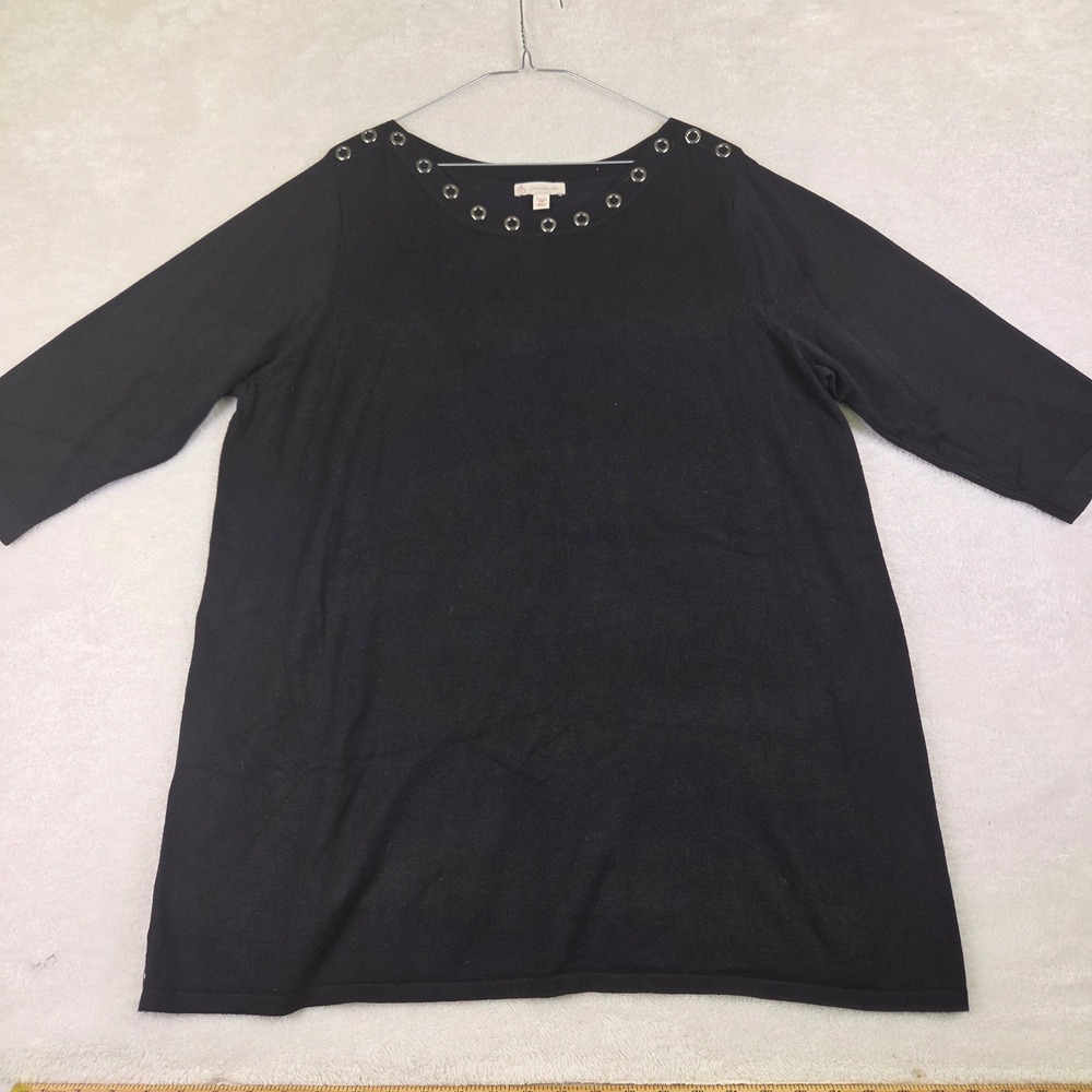 CJ Banks Black Grommet Neck Knit Top Woman 2X Silver Hardware Sweater